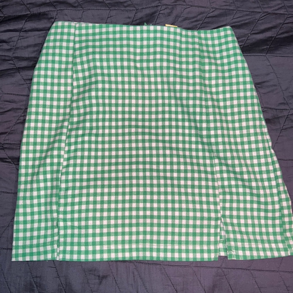 Love on a hanger green gingham high waist mini skirt
